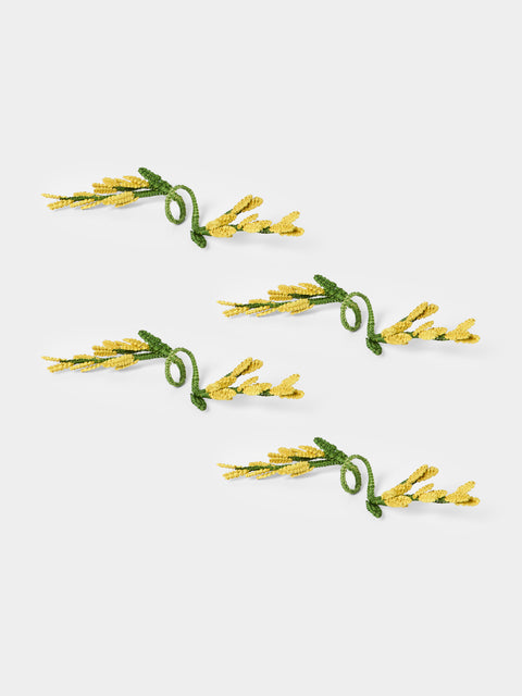 Artesanías del Atlántico - | Set of 4 | Golden Flower Handwoven Palm Napkin Rings - Yellow - ABASK - 