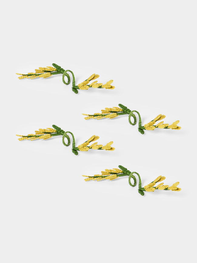 Artesanías del Atlántico - | Set of 4 | Golden Flower Handwoven Palm Napkin Rings - Yellow - ABASK - 