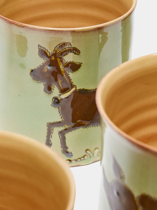 Poterie d’Évires - Animals Hand-Painted Ceramic Mugs (Set of 6) - Light green - ABASK