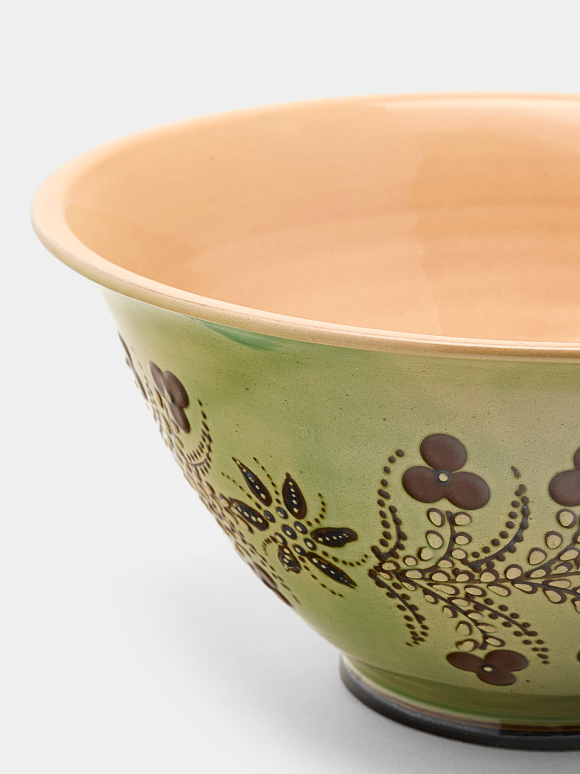 Poterie d’Évires - Flowers Hand-Painted Ceramic Large Serving Bowl - Green - ABASK