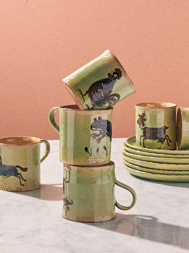Poterie d’Évires - Animals Hand-Painted Ceramic Mugs (Set of 6) - Light green - ABASK