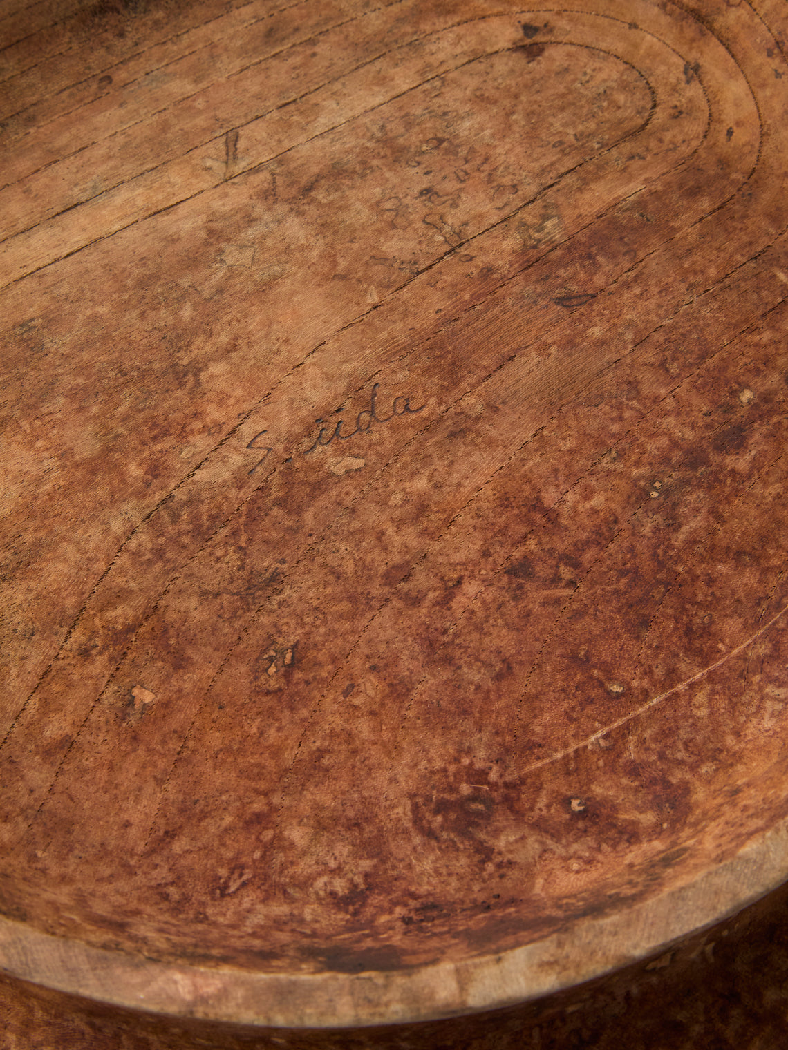 Iida Woodturning - Hand-Turned Earth-Finish Zelkova Wood Tray (15in/38.5cm) - Brown - ABASK