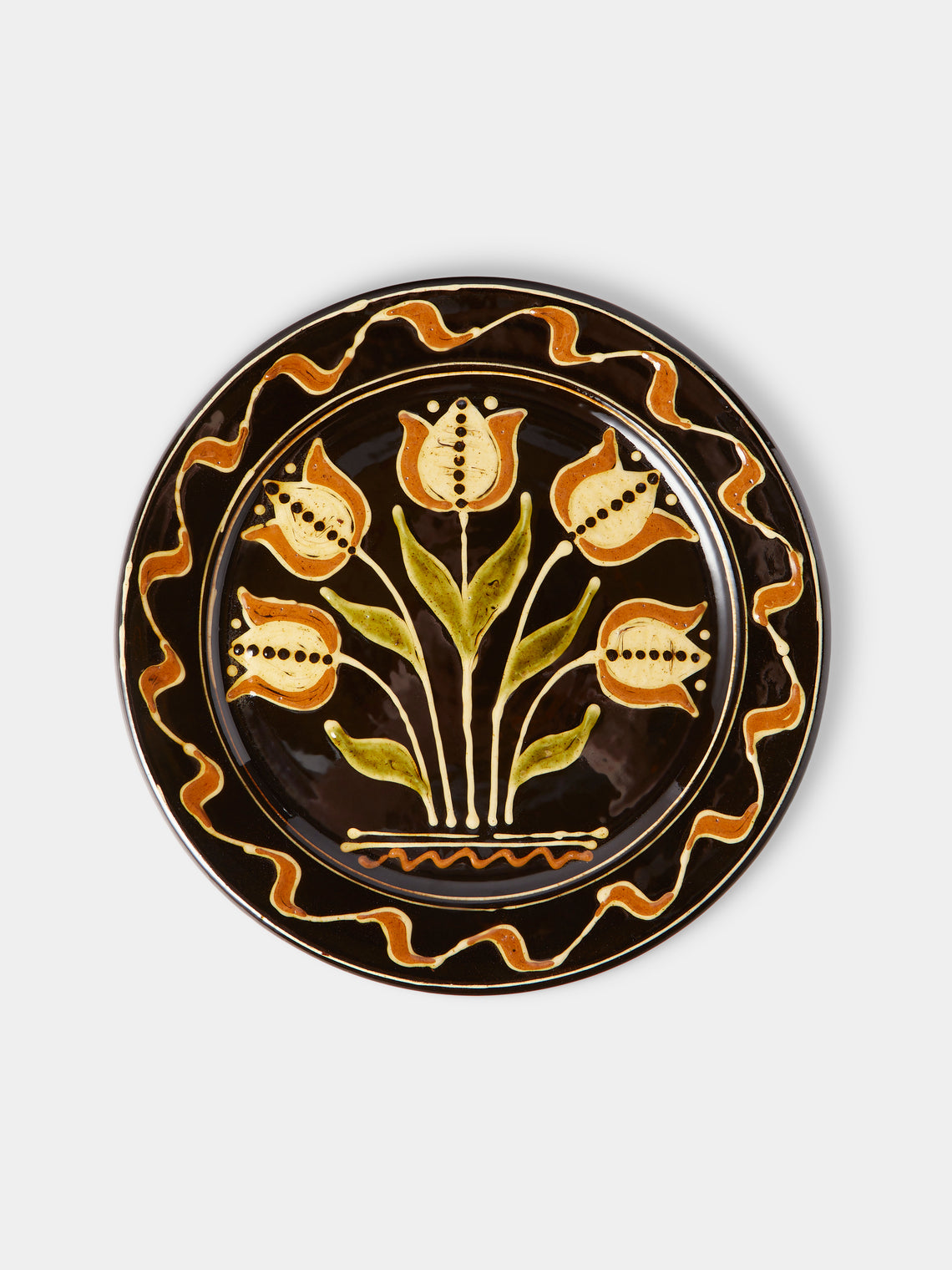 Fitch & McAndrew - Tulips Slipware Dinner Plate (10.2in/26cm) - Black - ABASK - 