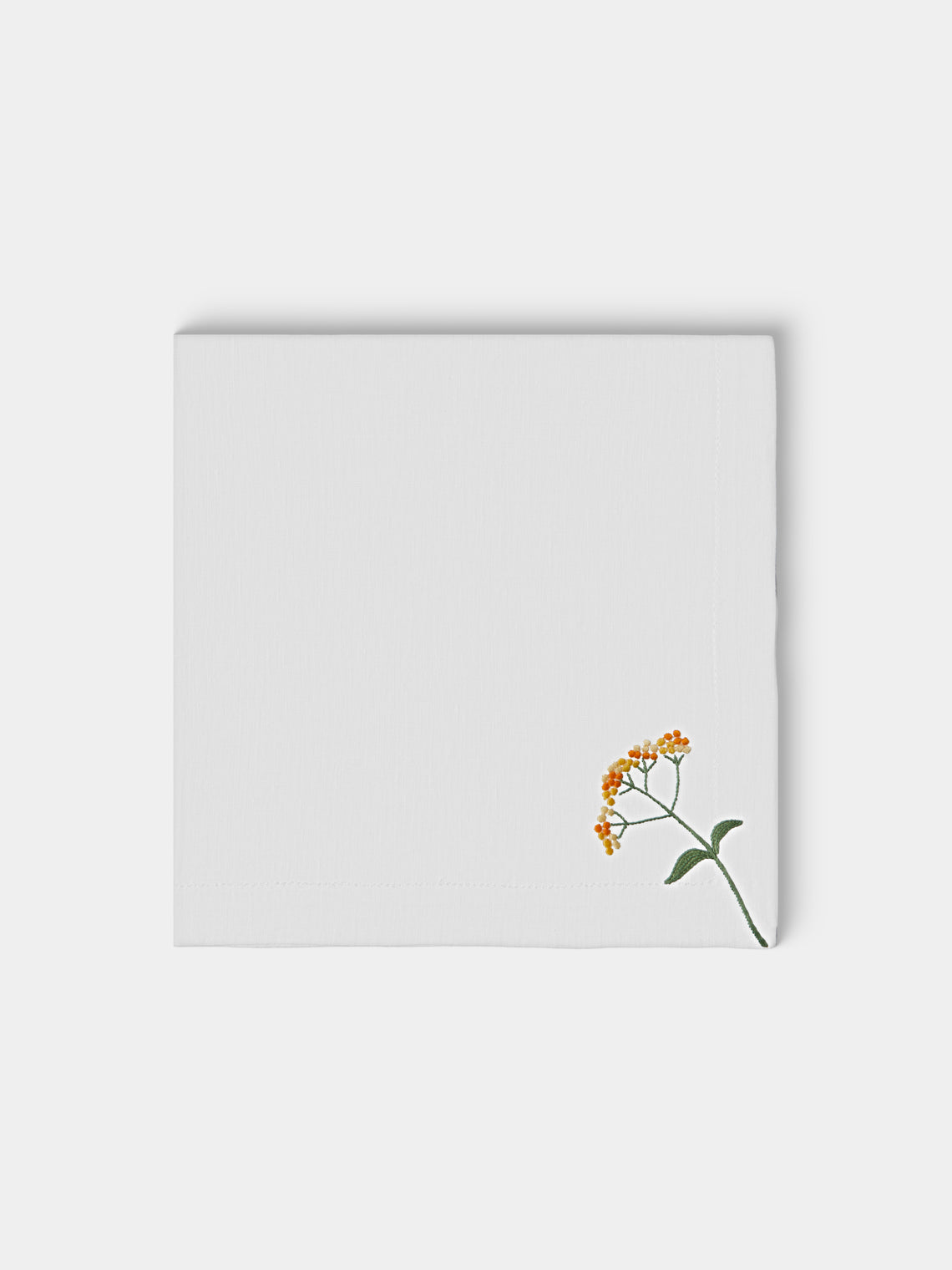 Taf Firenze - | Set of 6 | Summer Floral Hand-Embroidered Linen Napkins - White - ABASK