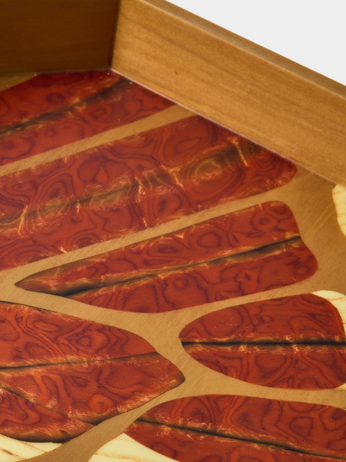 Silvia Furmanovich - Butterflies Marquetry Wood Octagonal Tray (15.5in/40cm) - Red - ABASK