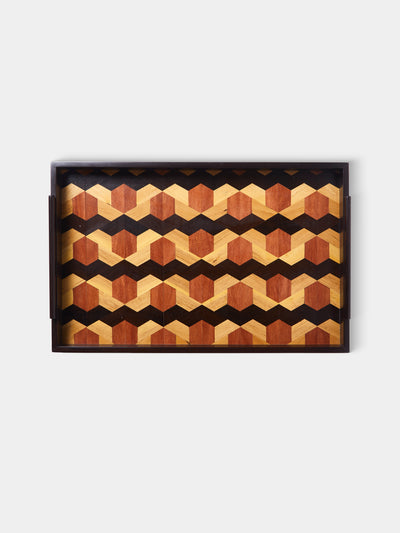 CasaLatina - Marquetry Wood Tray (18in/46cm) - Brown - ABASK - 