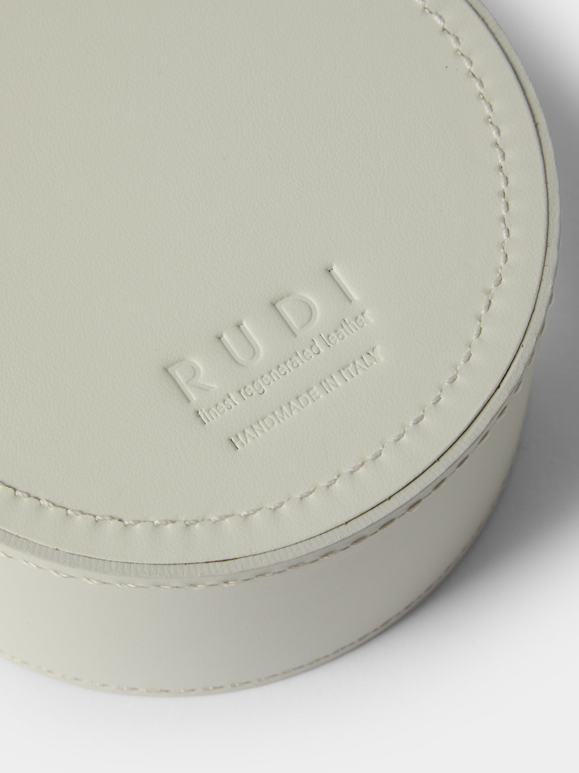 RUDI - | Set of 12 | Acquerello Leather Coasters with Holder - White - ABASK