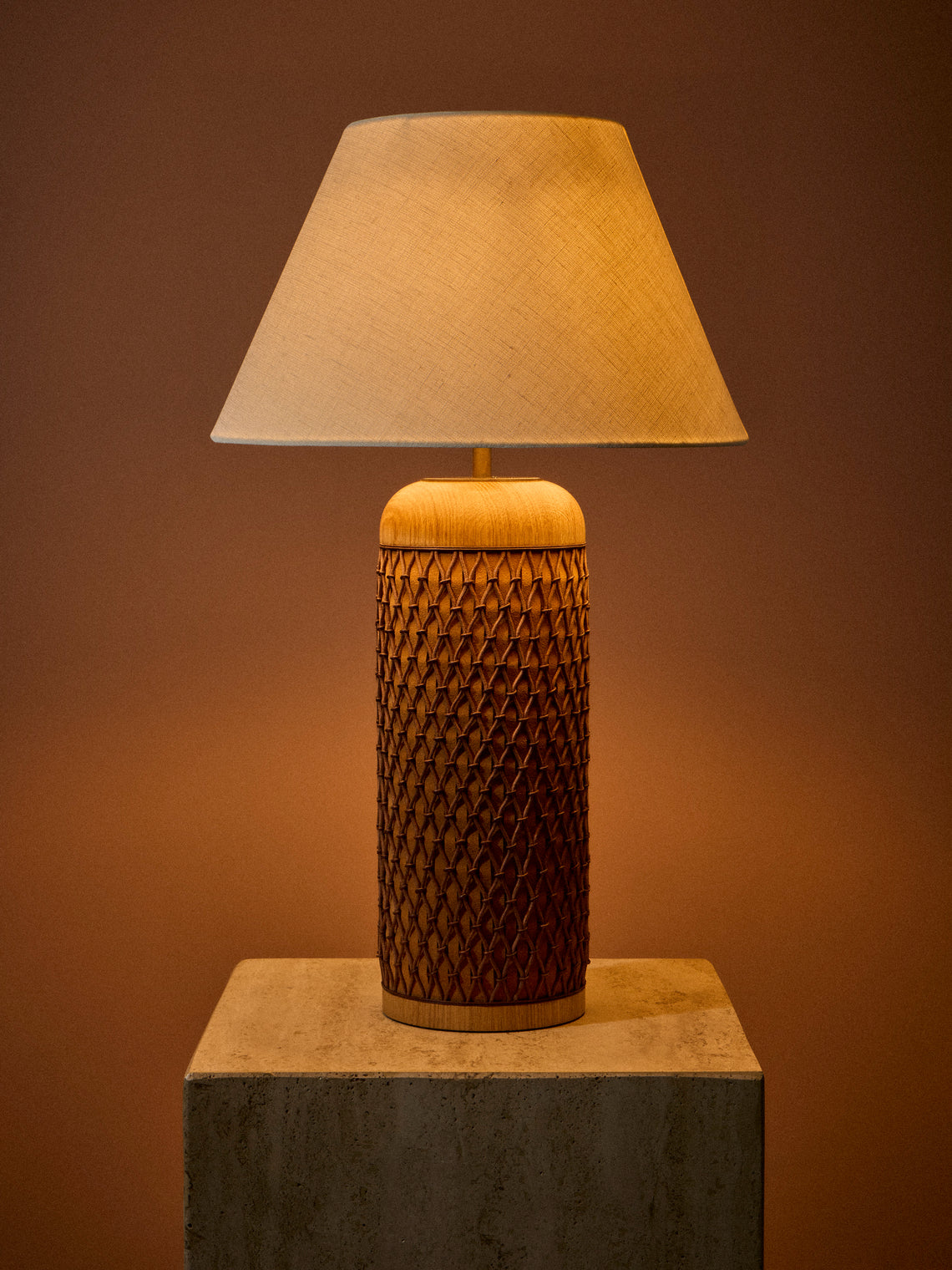 Aimee Betts - Ricasso Barrel Oak and Suede Table Lamp - Brown - ABASK