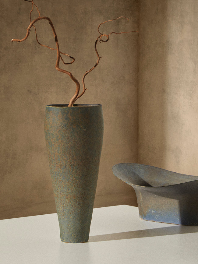 Linda Ouhbi - 01/2020 Hand-Built Stoneware Vase (14in/35cm) - Blue - ABASK