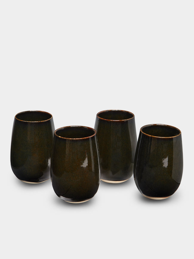 Mervyn Gers Ceramics - Hand-Glazed Ceramic Short Cups (Set of 4) - Black - ABASK