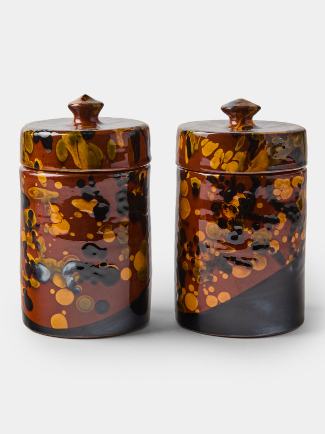 Poterie de Cliousclat - Hand-Speckled Slipware Lidded Pots (Set of 2) - Brown - ABASK - 