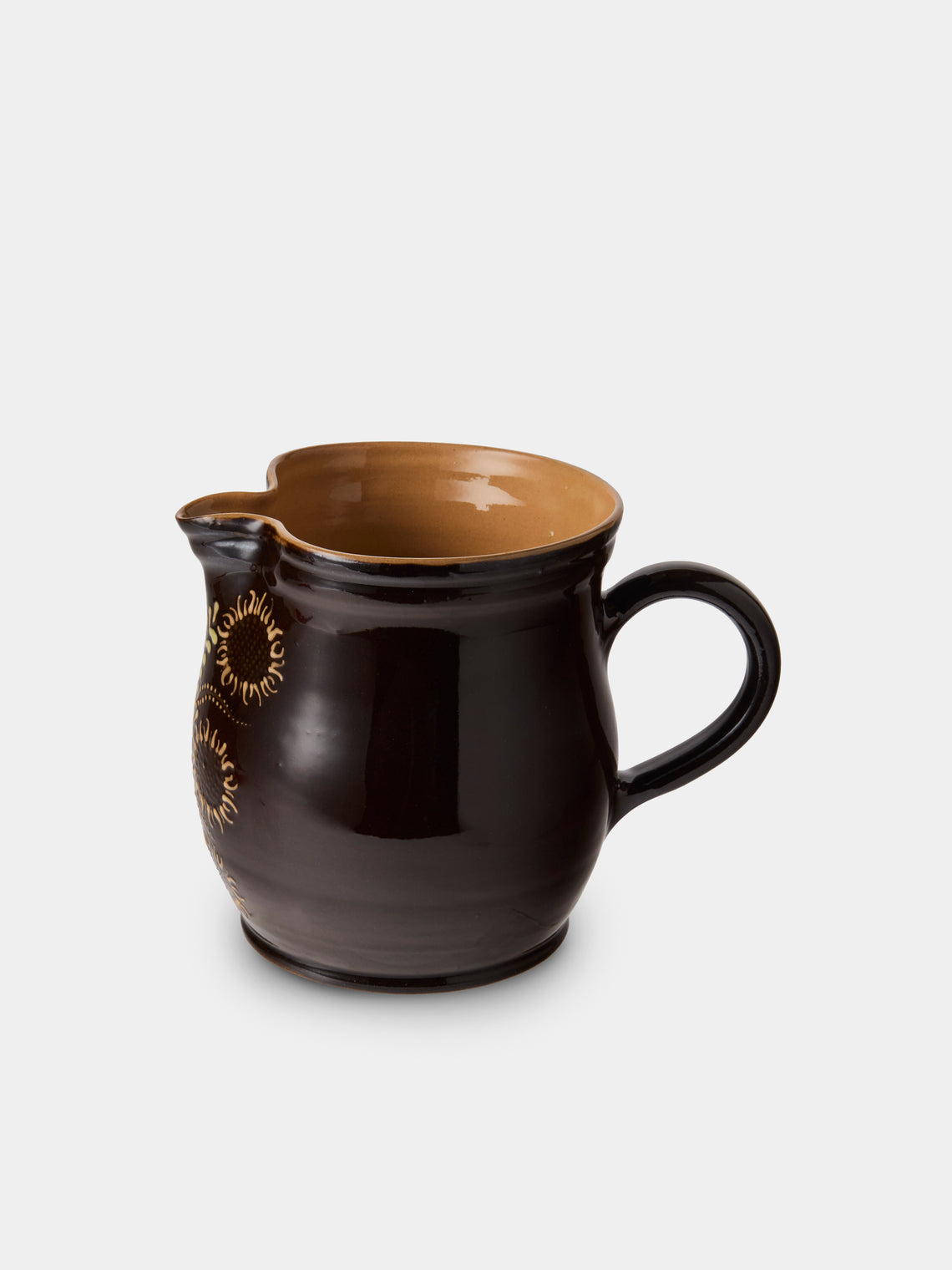 Poterie d’Évires - Flowers Hand-Painted Ceramic Medium Jug - Dark Brown - ABASK