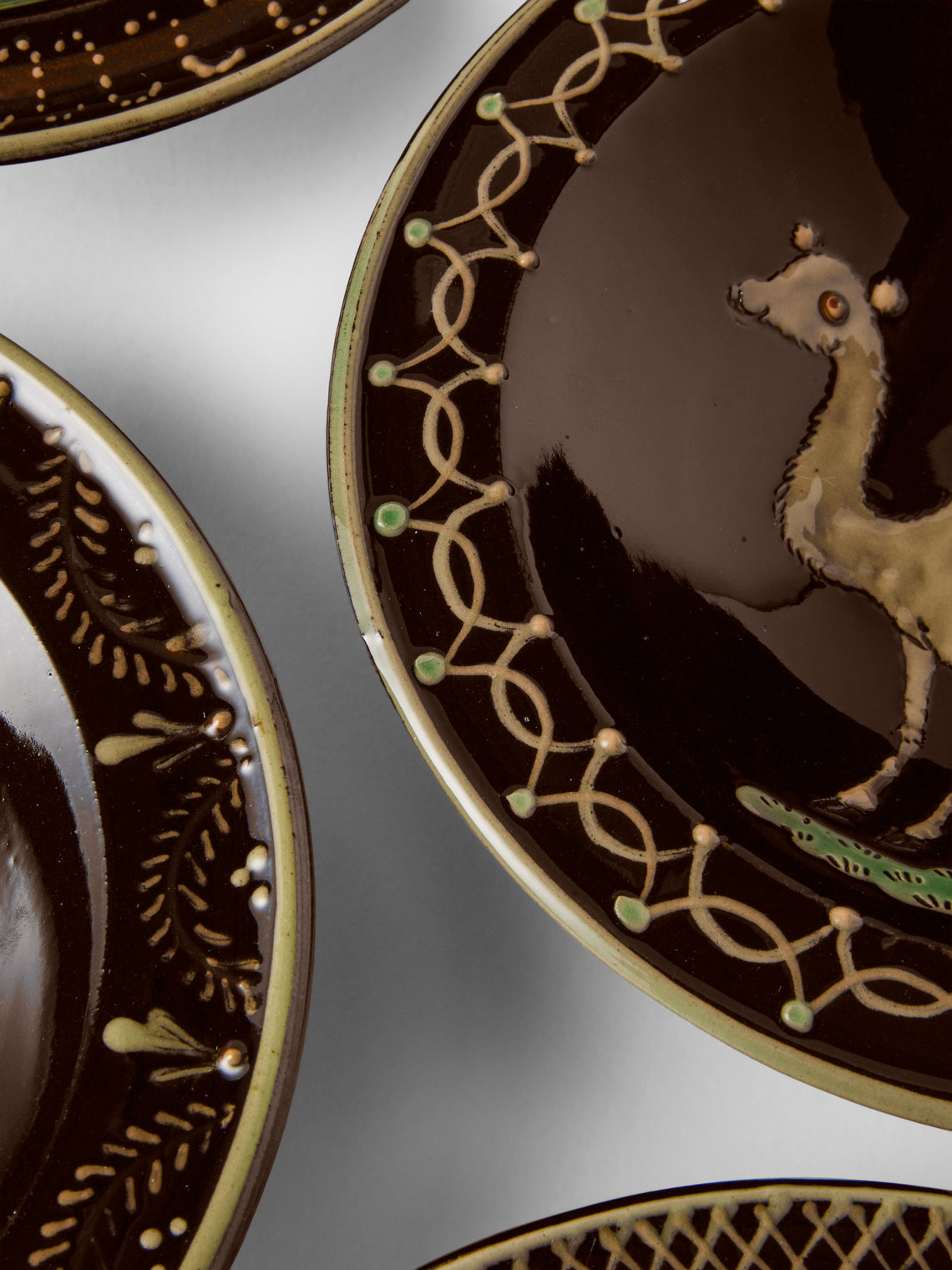 Poterie d’Évires - Animals Hand-Painted Ceramic Breakfast Bowls (Set of 4) - Dark Brown - ABASK