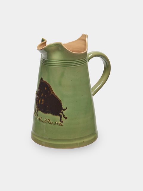 Poterie d’Évires - Boars Hand-Painted Ceramic Large Milk Jug - Green - ABASK - 