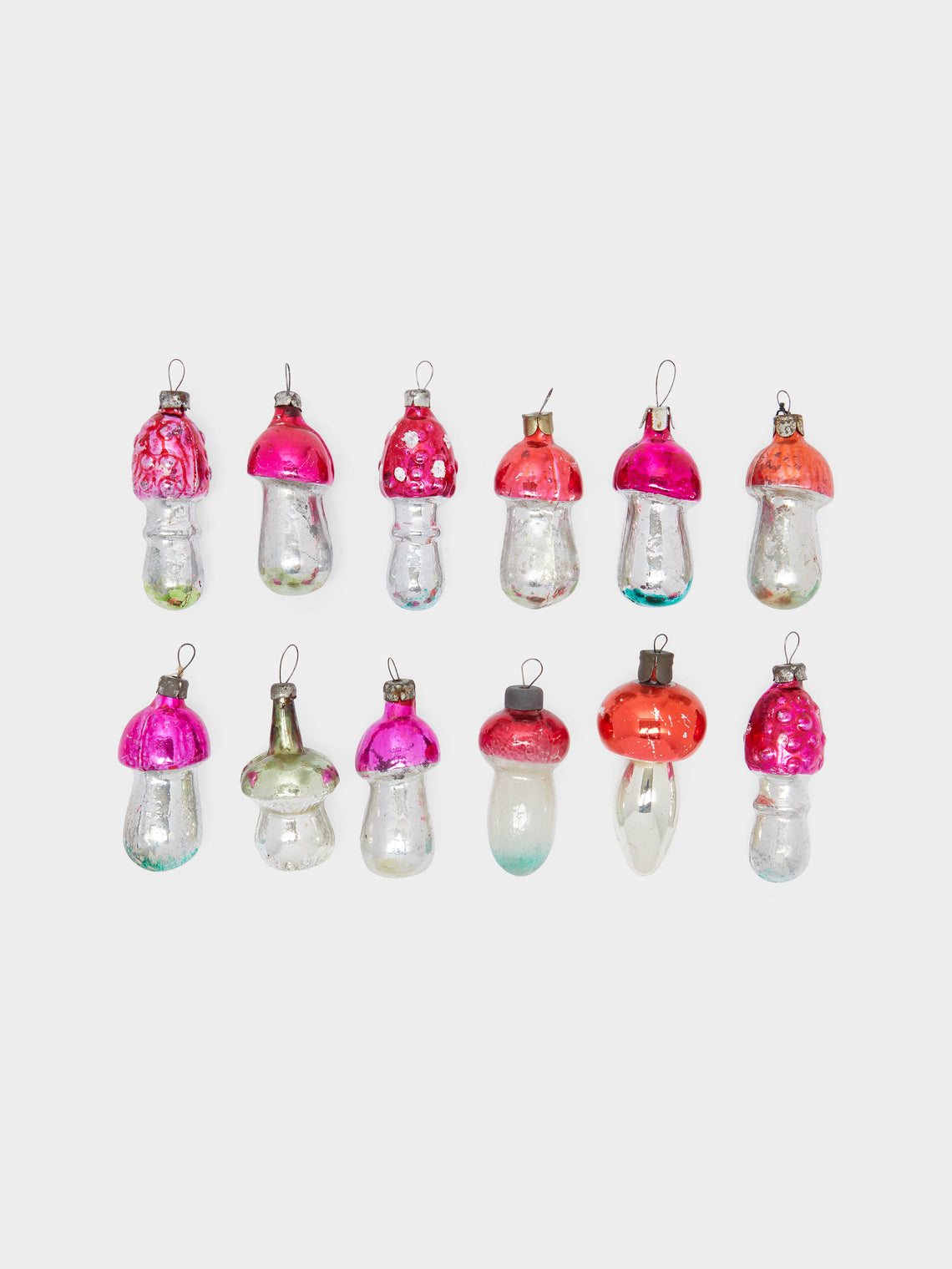 Antique and Vintage - 1950s Mushrooms Glass Small Tree Decorations (Set of 12) -  - ABASK - 