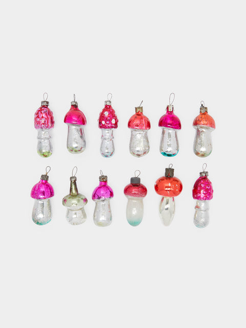 Antique and Vintage - 1950s Mushrooms Glass Small Tree Decorations (Set of 12) -  - ABASK - 