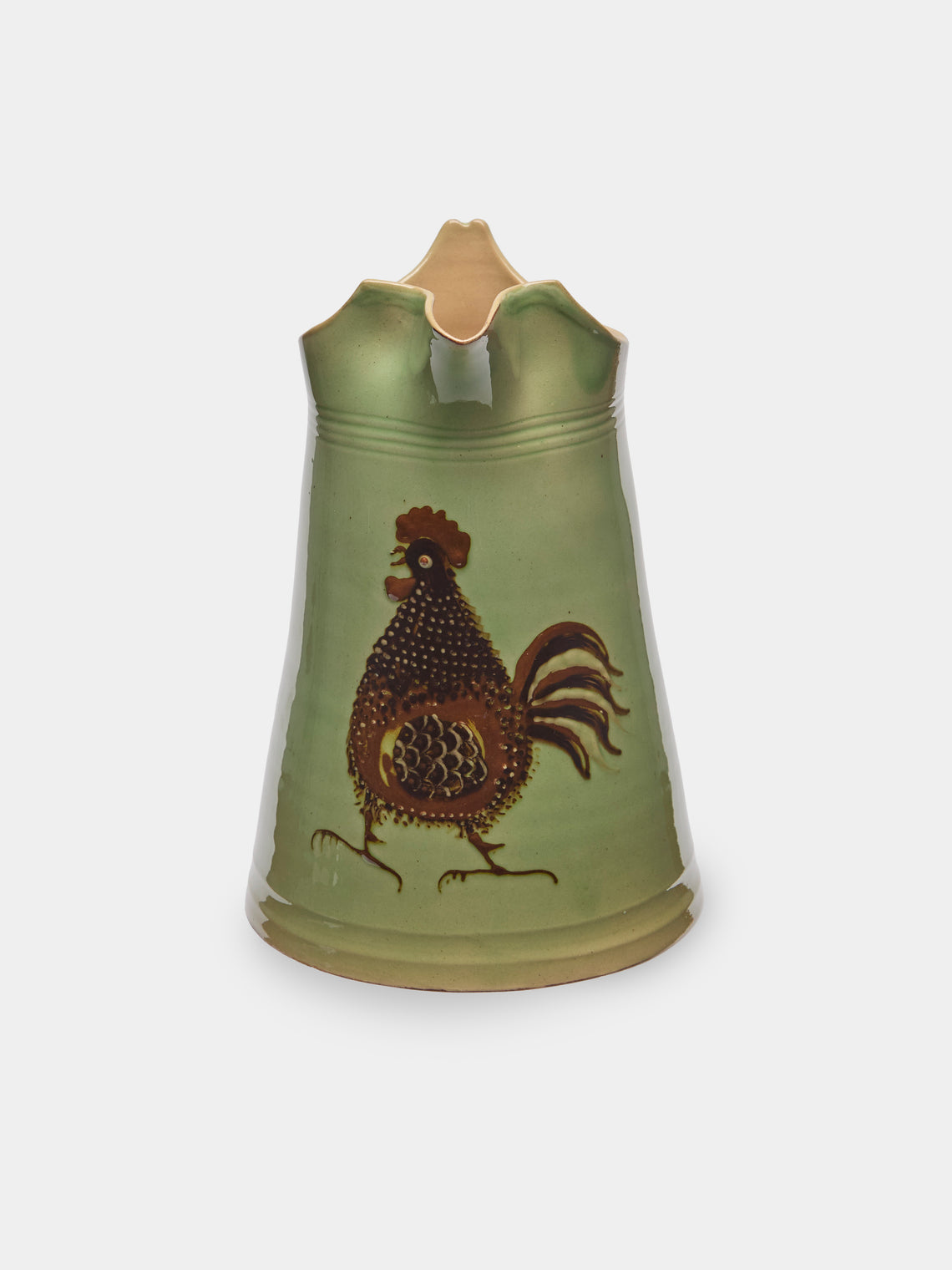 Poterie d’Évires - Chickens Hand-Painted Ceramic Large Milk Jug - Green - ABASK