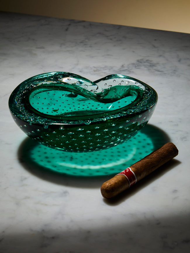 Antique and Vintage - Mid-Century Crystal Ashtray - Green - ABASK