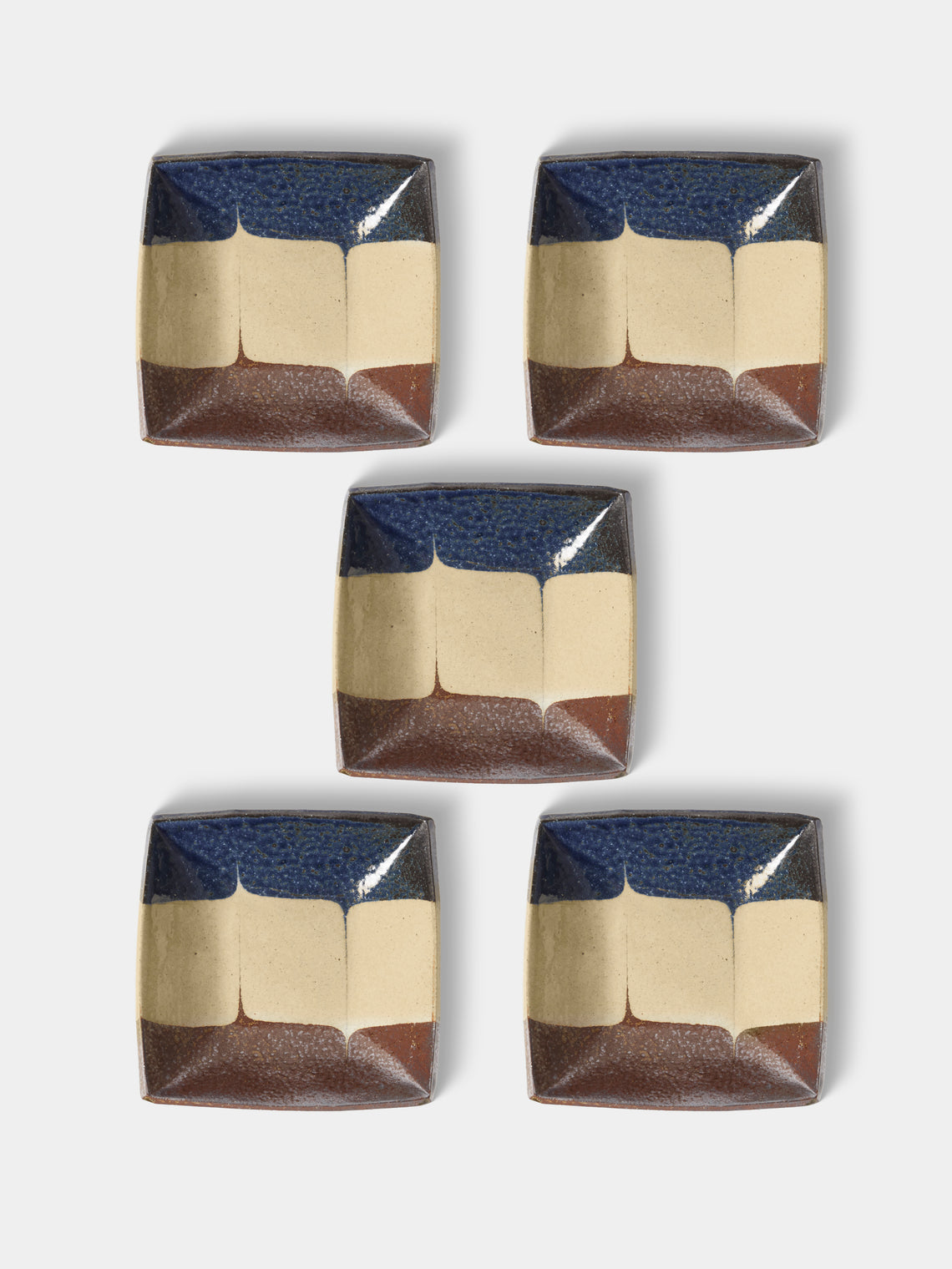 Makidani-gama - No. 1 Nerikomi Ceramic Square Plates – 5in/12.5cm (Set of 5) - Multiple - ABASK