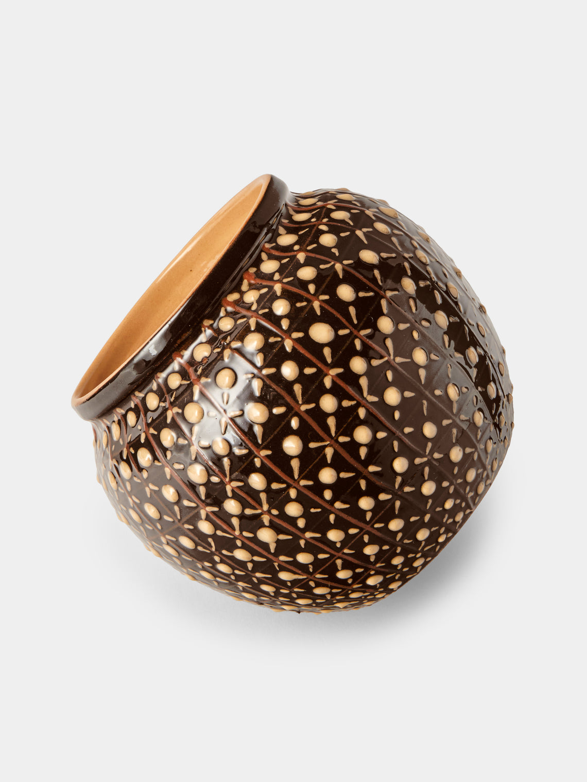 Poterie d’Évires - Geometric Hand-Painted Ceramic Vase (6.5in/17cm) - Dark Brown - ABASK