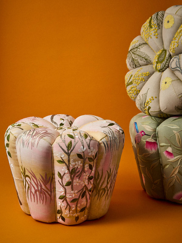 Bokja - Cynzia Embroidered Linen Pouf - Multiple - ABASK