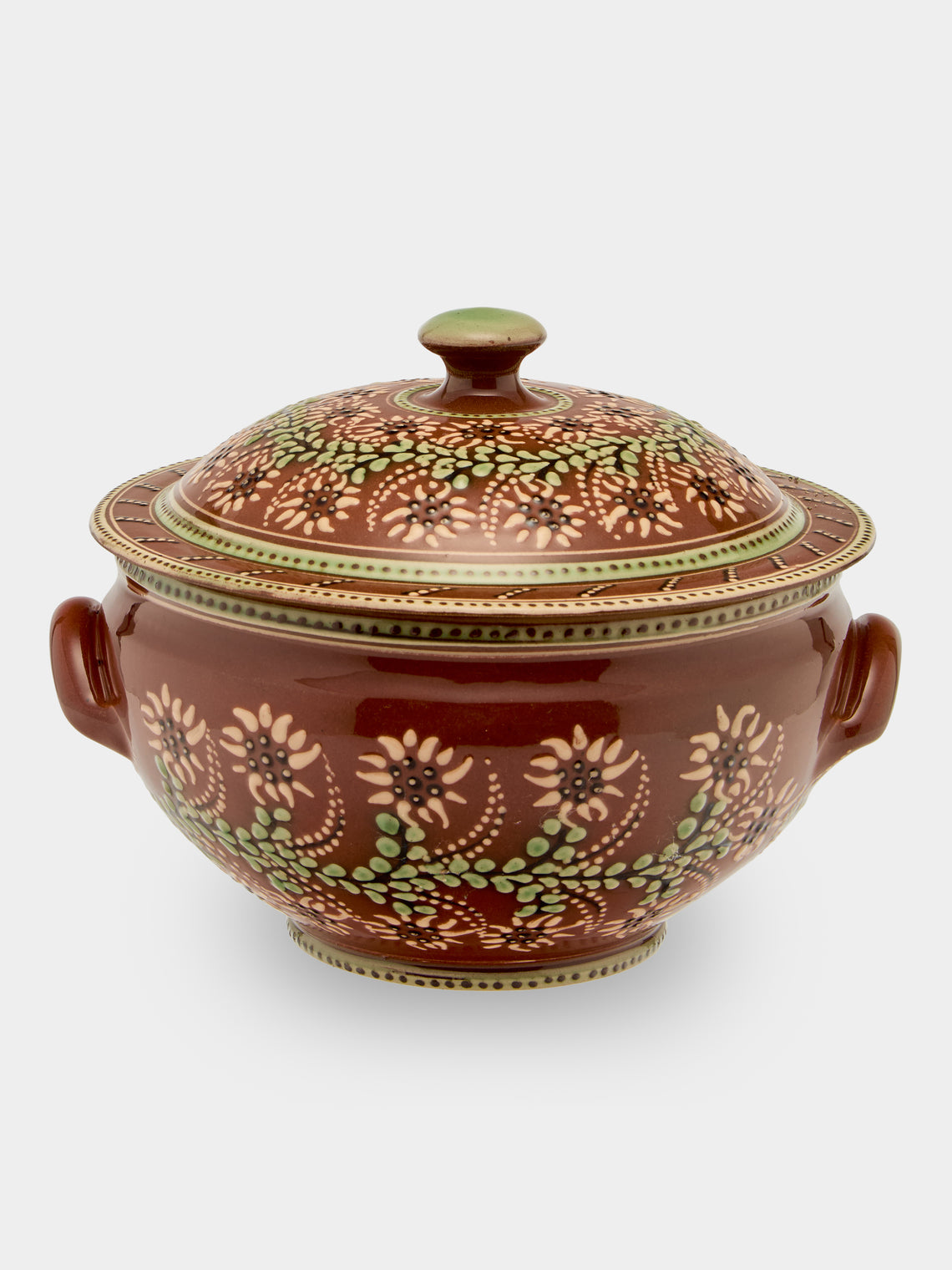 Poterie d’Évires - Flowers Hand-Painted Ceramic Lidded Vegetable Dish - Light brown - ABASK - 