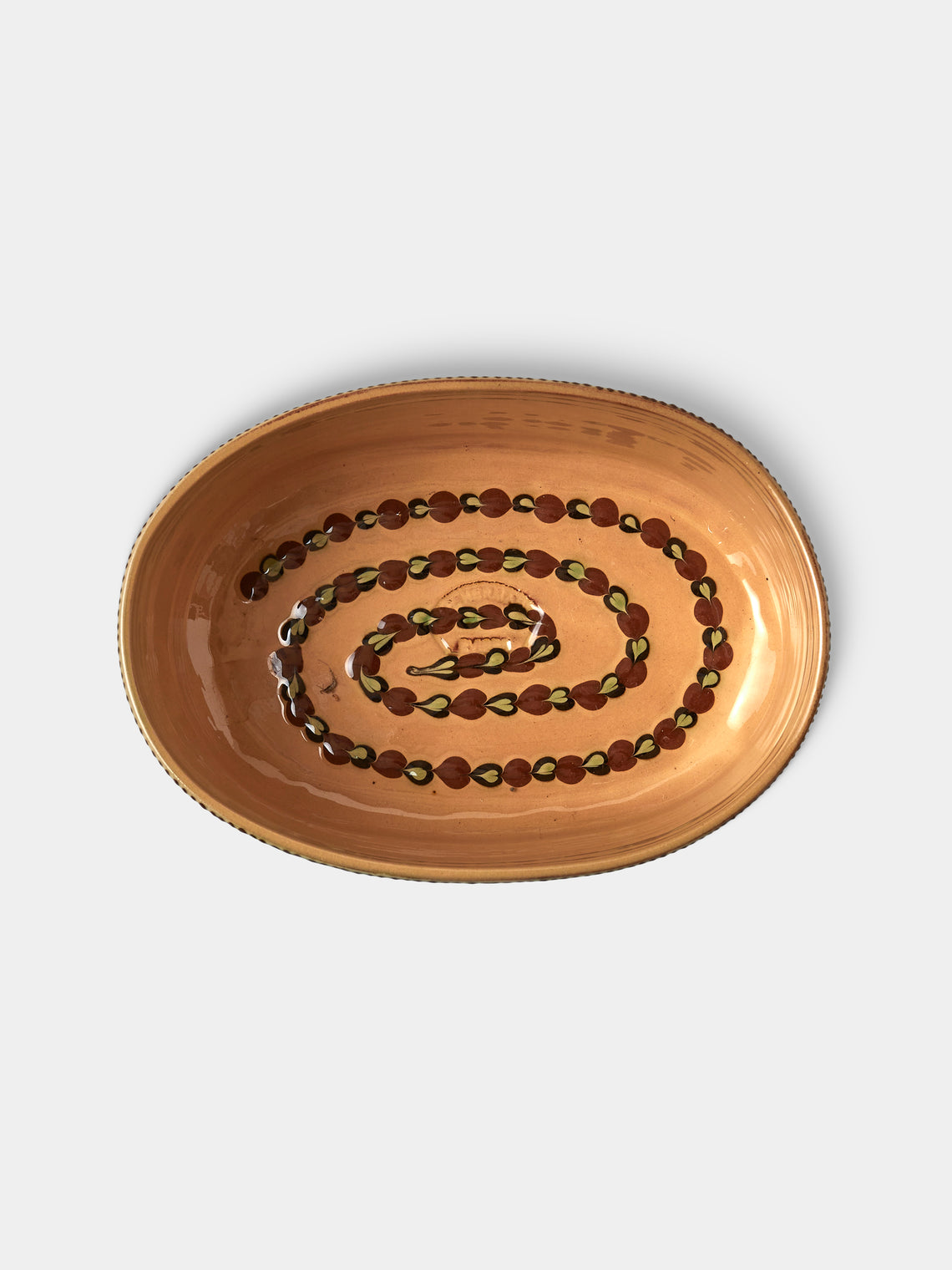 Poterie d’Évires - Flowers Hand-Painted Ceramic Oval Serving Dish - Green - ABASK
