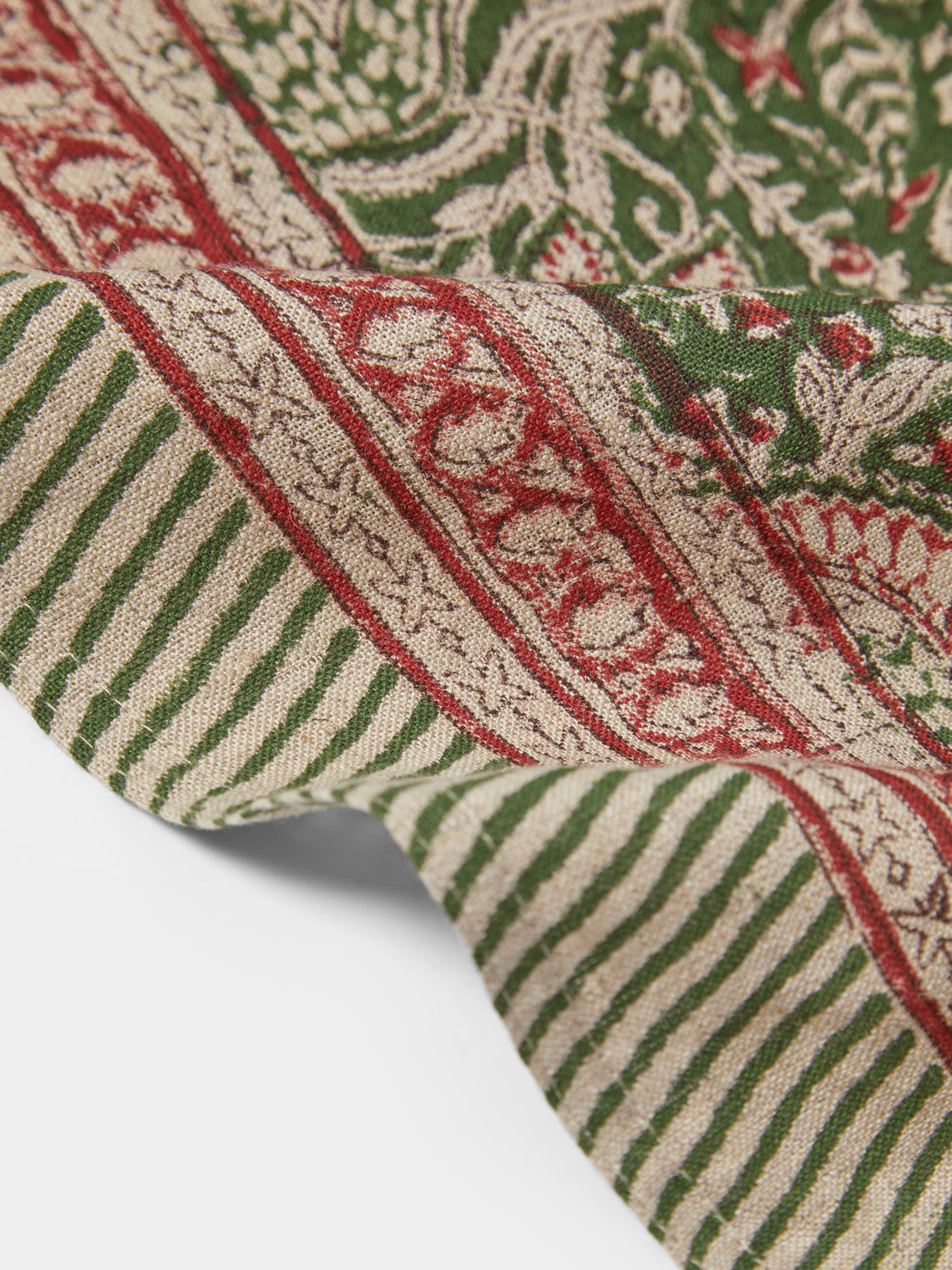 Chamois - Oriental Block-Printed Linen Rectangular Tablecloth (138in/3.5m) - Multiple - ABASK