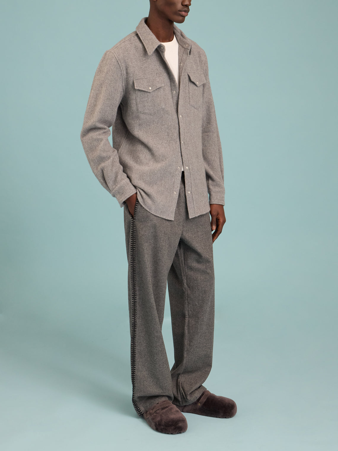 God's True Cashmere - Cashmere Shirt | Size: M - Gray - ABASK