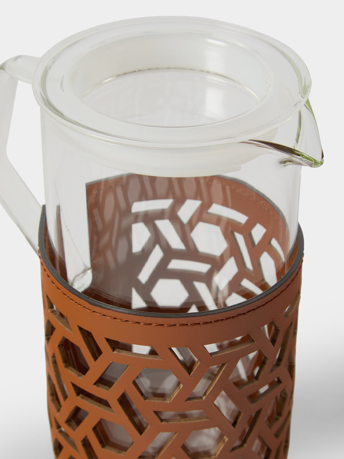RUDI - Messina Leather and Glass Pitcher (25oz/0.75L) - Brown - ABASK