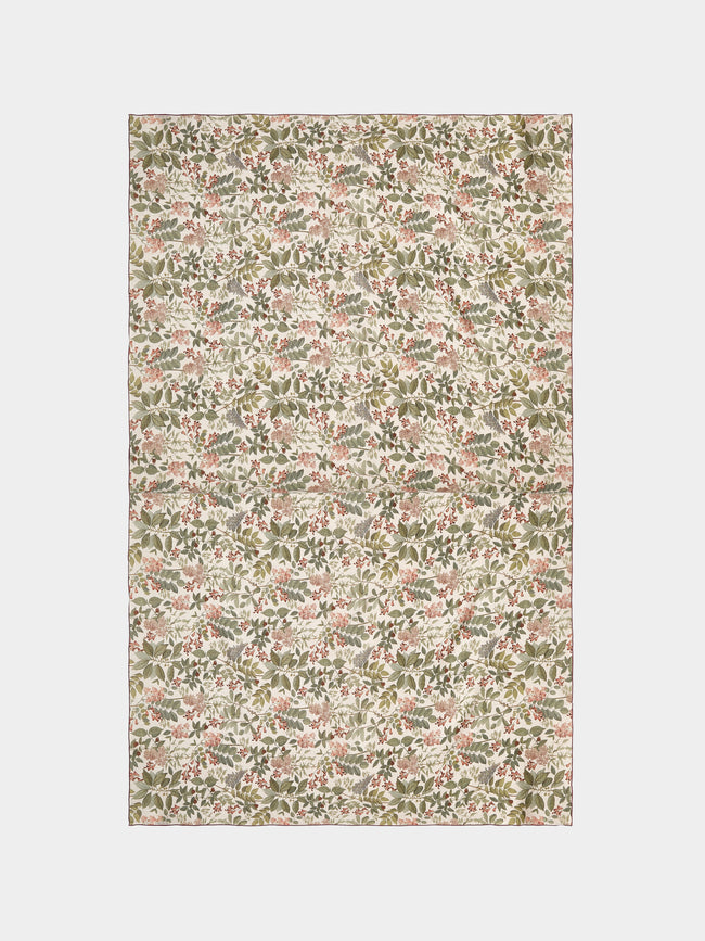 Borgo delle Tovaglie - Filo Sottobosco Embroidered Linen Rectangular Tablecloth (106.5in/2.7m) - Green - ABASK - 