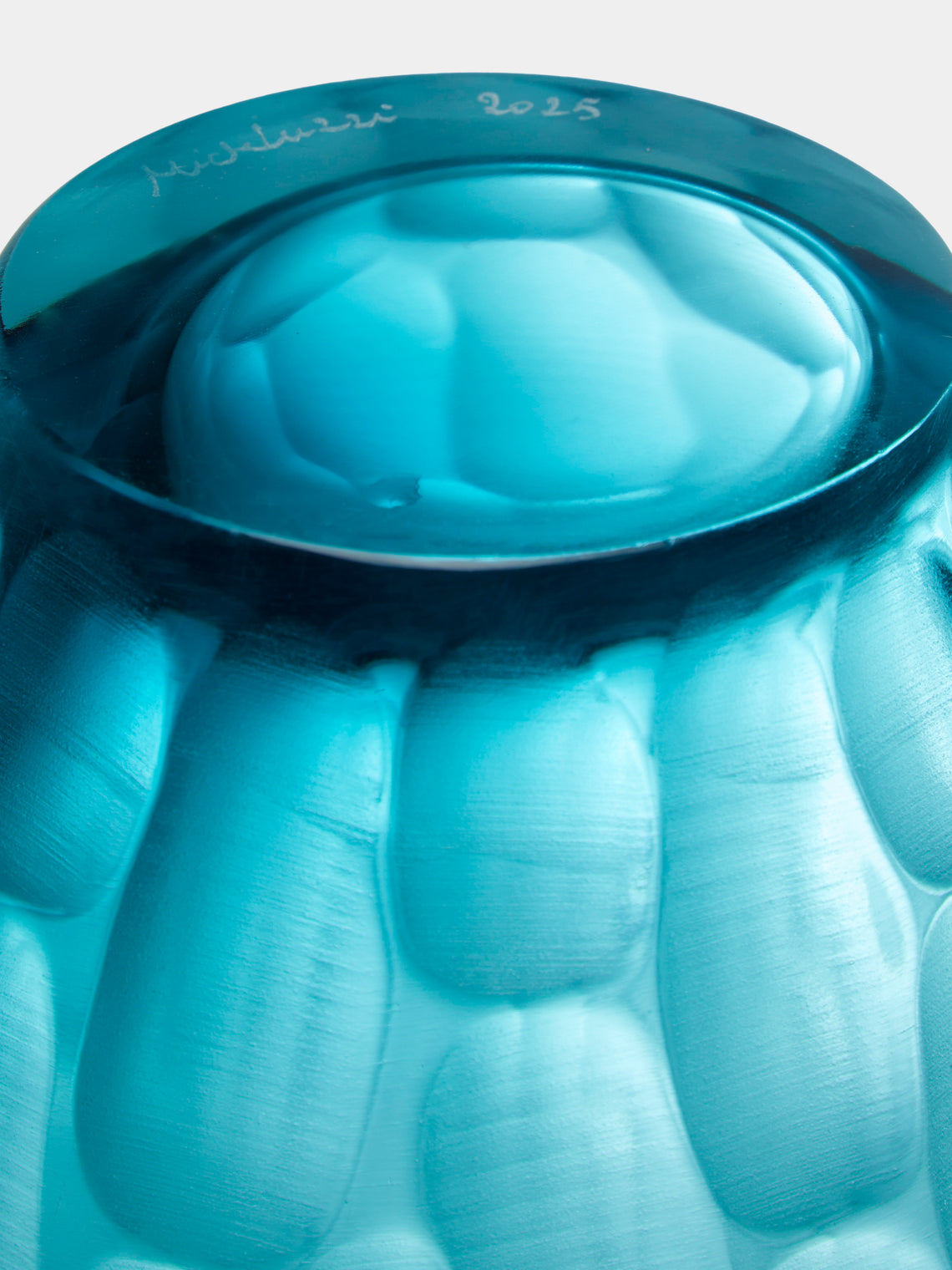 Micheluzzi Glass - Goccia Acqua Bamboo Hand-Blown Murano Glass Vase (9in/23cm) - Blue - ABASK