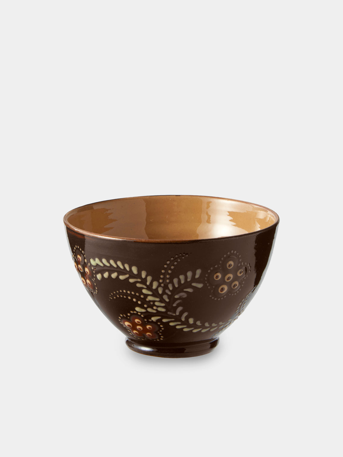 Poterie d’Évires - Flowers Hand-Painted Ceramic Small Bowls (Set of 4) - Dark Brown - ABASK