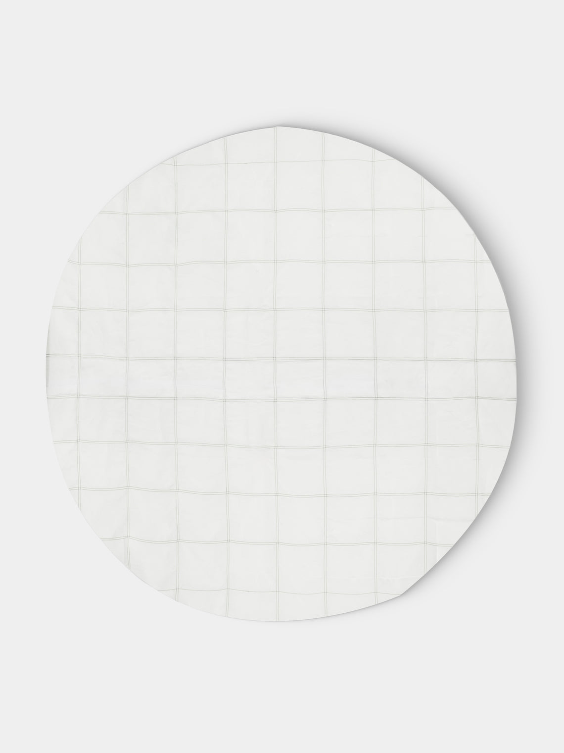 Volga Linen - Botanical Double Hem-Stitch Linen Check Round Tablecloth (86.5in/2.2m) - White - ABASK - 