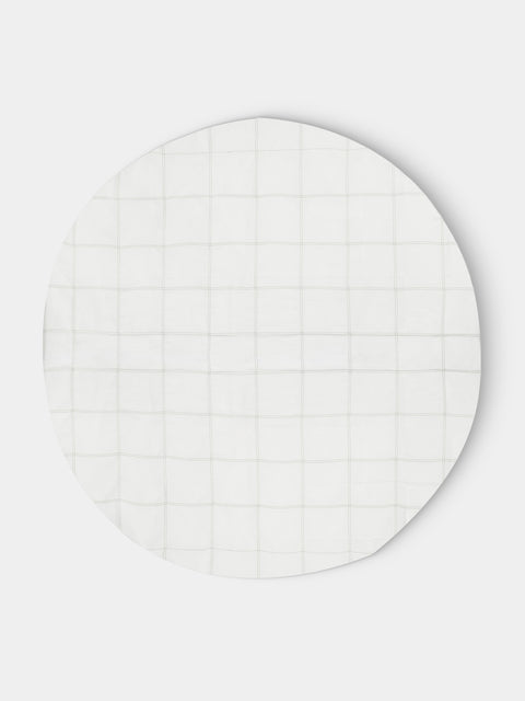 Volga Linen - Botanical Double Hem-Stitch Linen Check Round Tablecloth (86.5in/2.2m) - White - ABASK - 