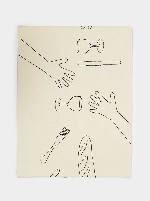 Oeuvres Sensibles - 'A Lot of Hands' Hand-Embroidered Linen Table Runner -  - ABASK - 