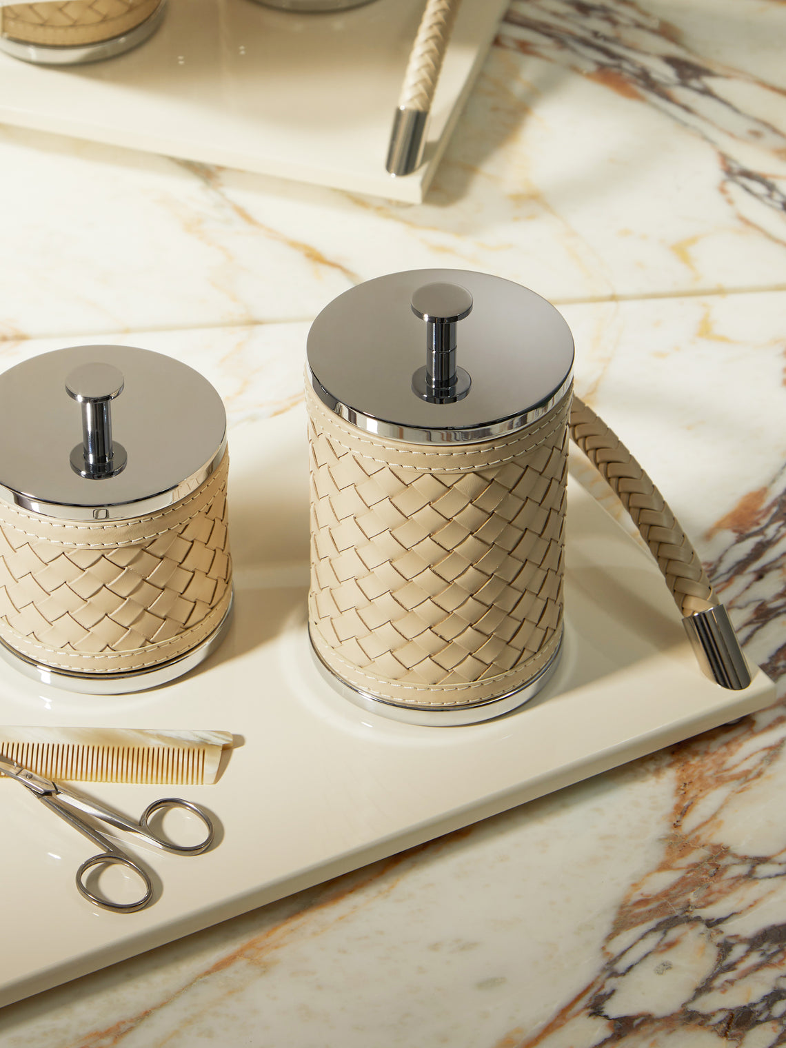 Riviere - Woven Leather Lidded Box - Cream - ABASK