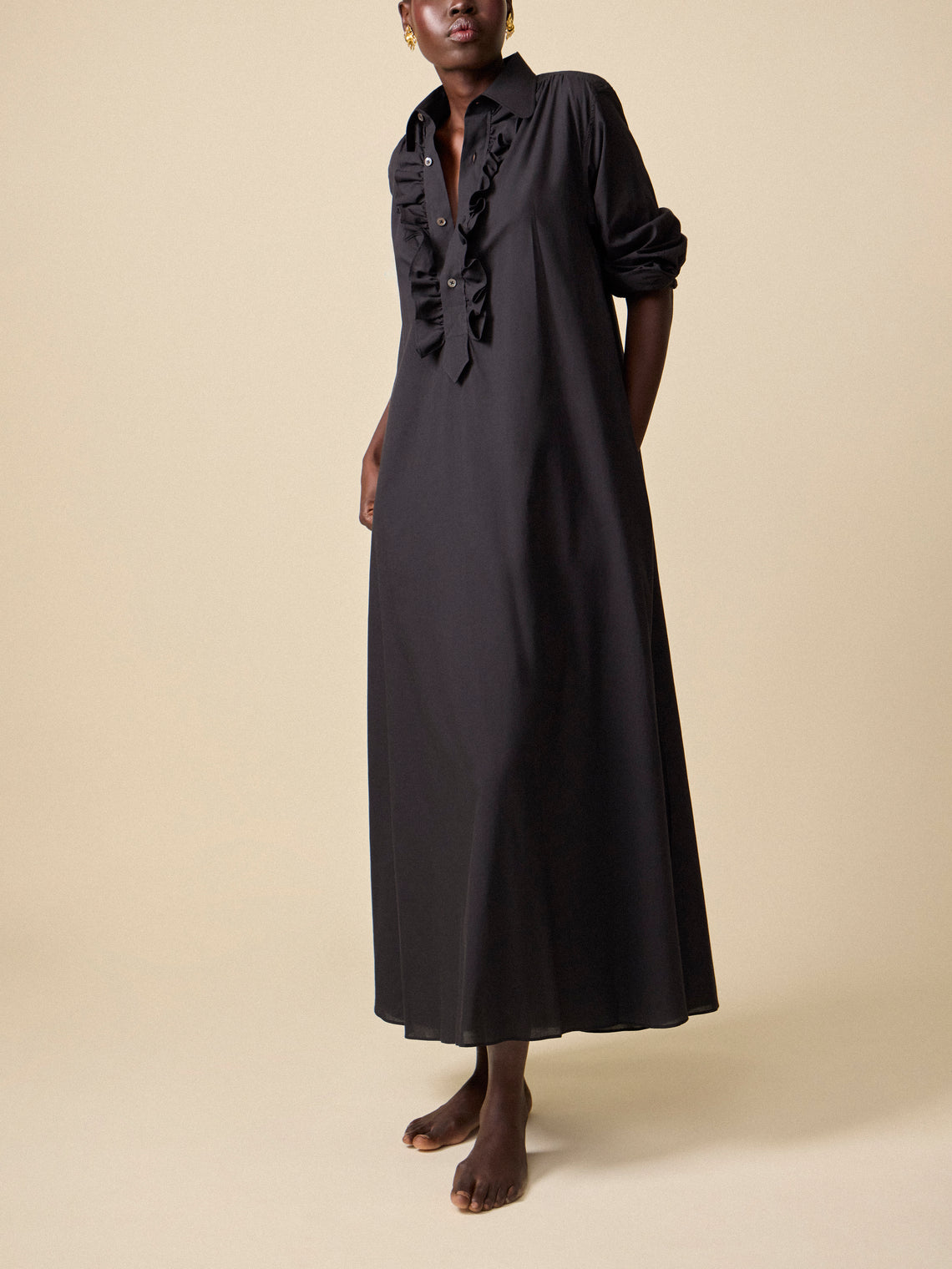 Sebline - Women's Ruffle Cotton Shirt Dress | Size: S - White - ABASK