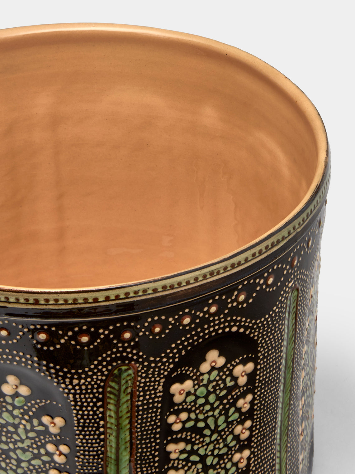 Poterie d’Évires - Flowers Hand-Painted Ceramic Extra Large Pot - Dark brown - ABASK