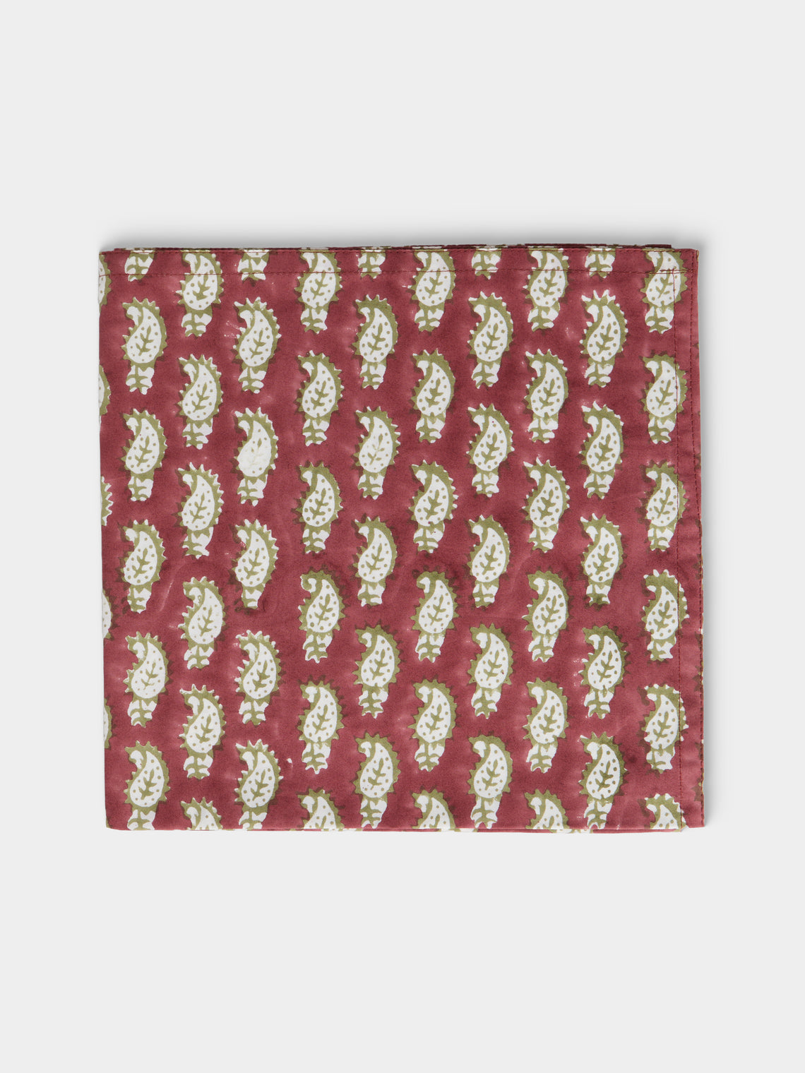 Chamois - Paisley Hyacinth Block-Printed Cotton Napkins (Set of 8) - Red - ABASK