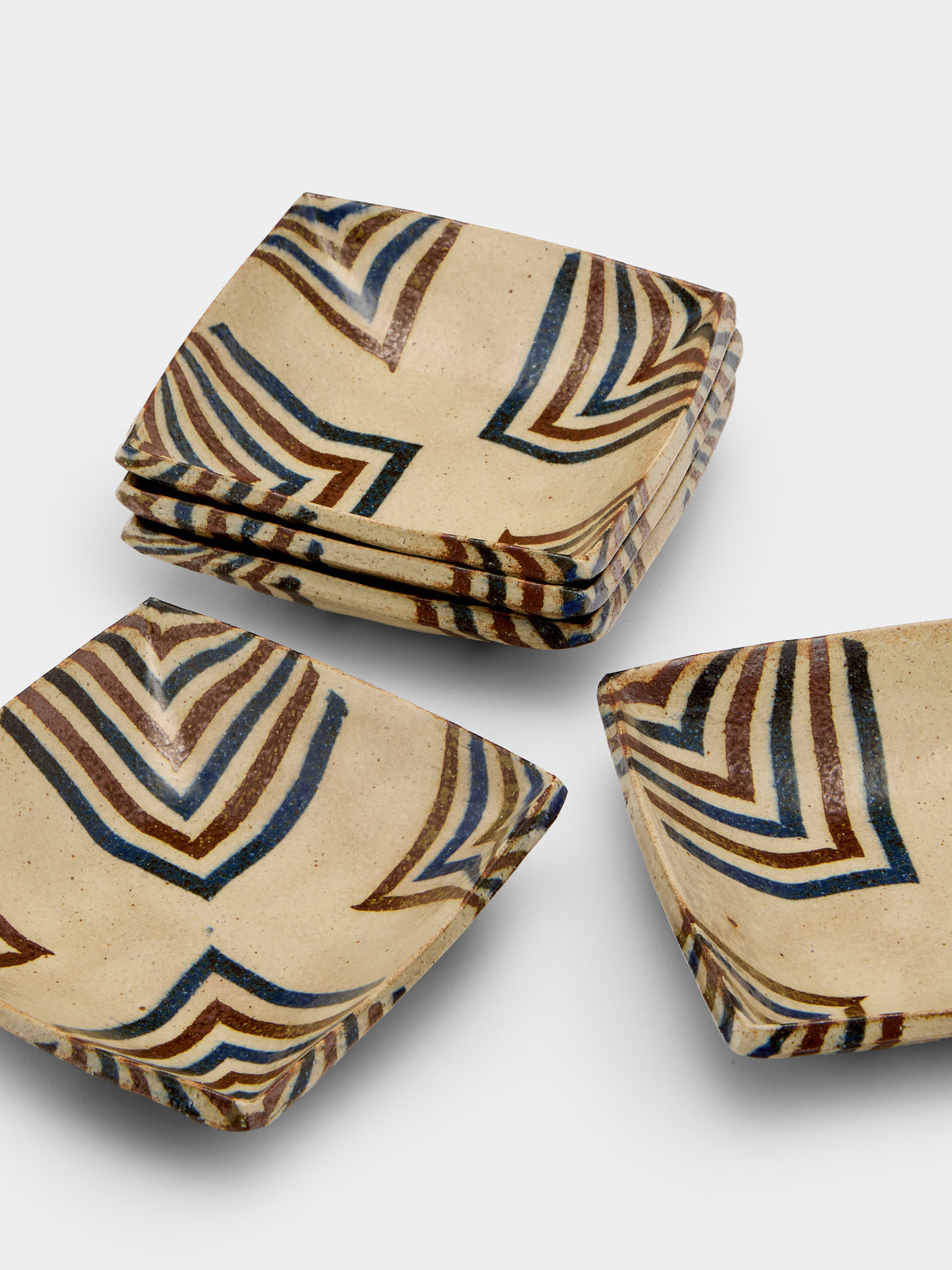 Makidani-gama - No. 1 Nerikomi Ceramic Square Plates – 6.5in/17cm (Set of 5) - Multiple - ABASK