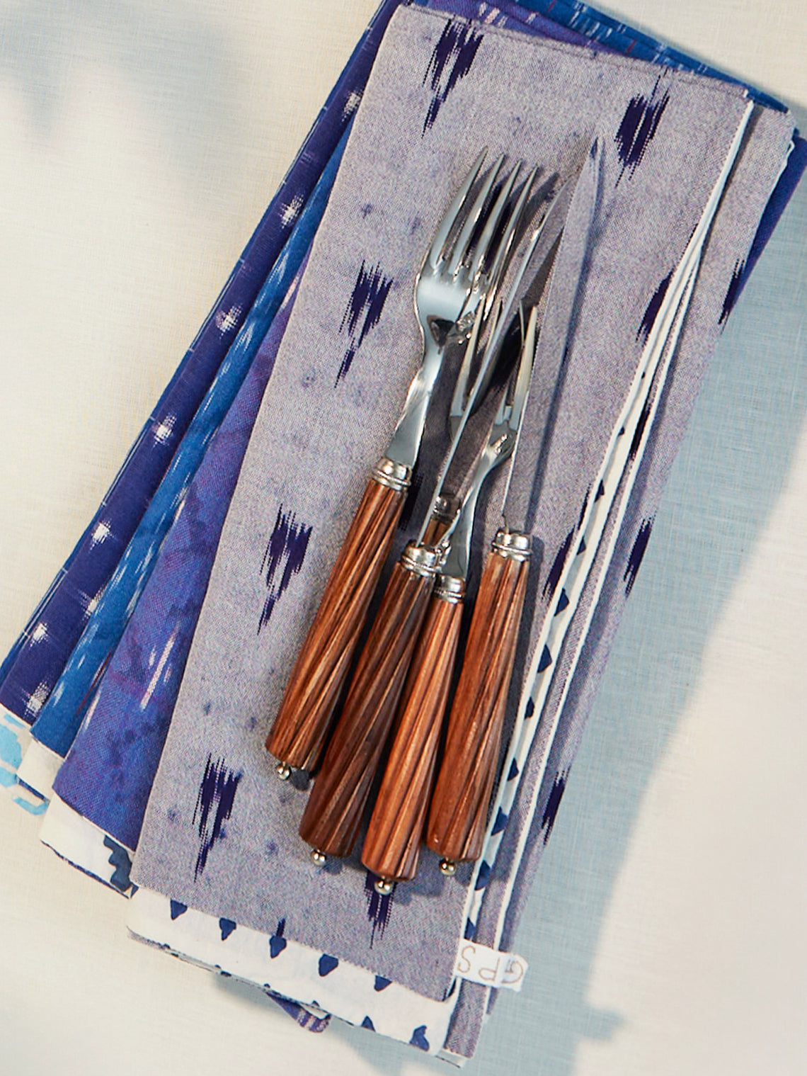 Gregory Parkinson - Nighttime Array Block-Printed Cotton Napkins (Set of 6) - Blue - ABASK