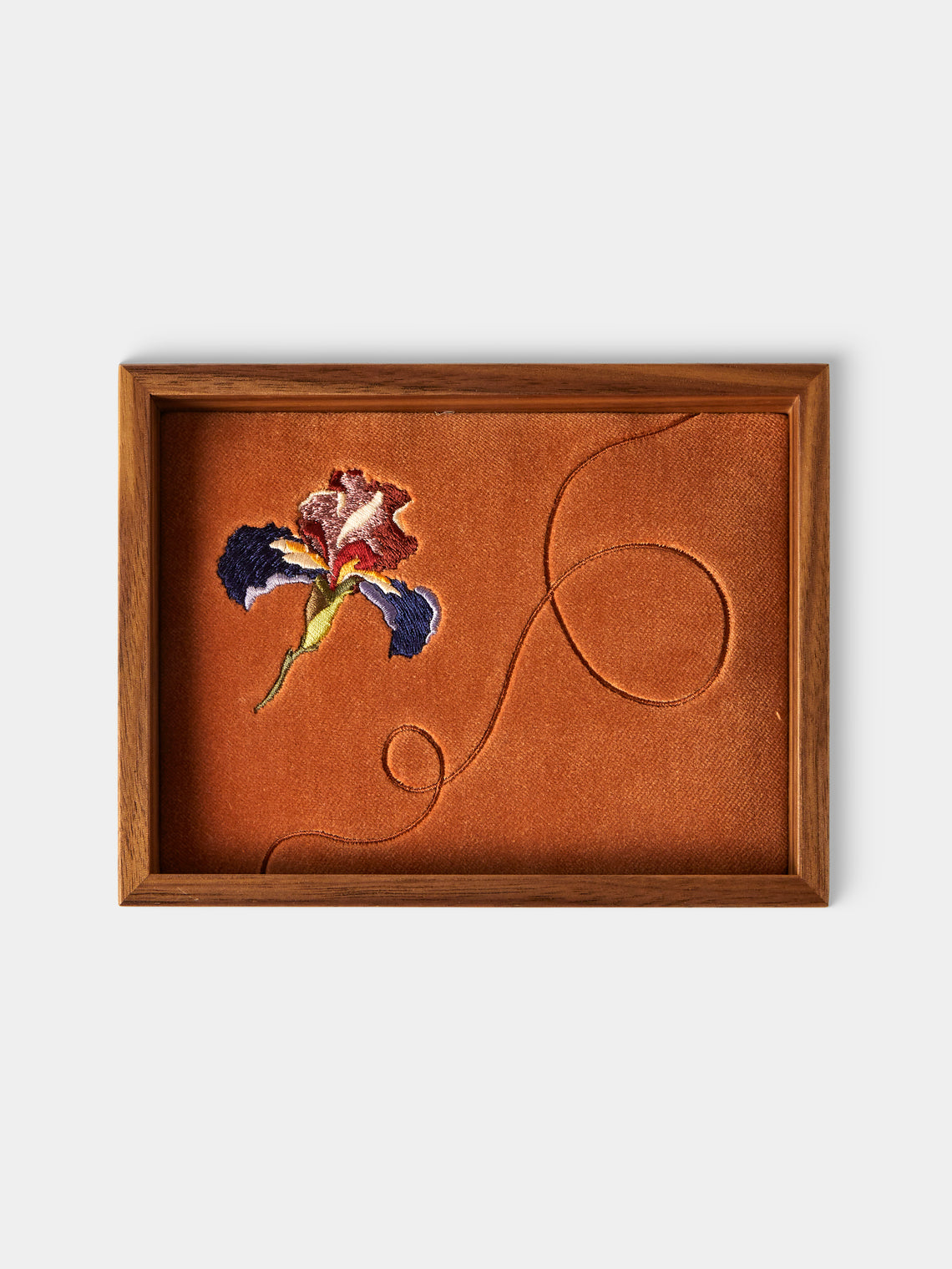 Uncommon Ancestor - Floriography Iris Embroidered Velvet Jewelry Tray (6.5in/17cm) - Orange - ABASK - 