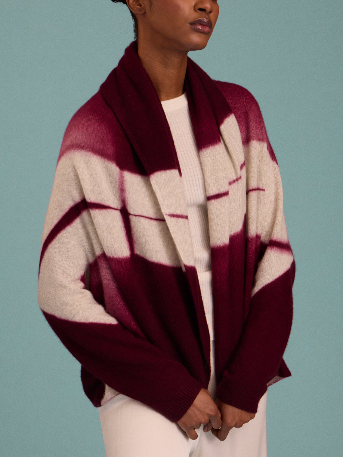 Suzusan - Shibori Cashmere Upside-Down Cape | One Size - Purple - ABASK