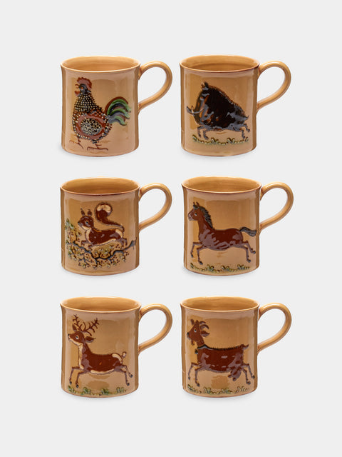 Poterie d’Évires - Animals Hand-Painted Ceramic Mugs (Set of 6) - Cream - ABASK - 
