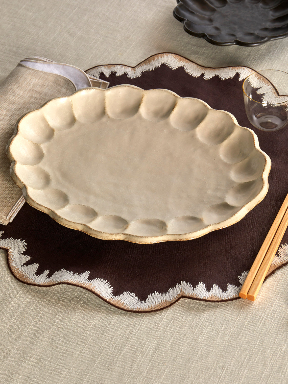 Kaneko Kohyo - Rinka Ceramic Oval Dinner Plates – 12in/30cm (Set of 4) - White - ABASK