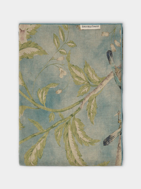 Borgo delle Tovaglie - Filo Affresco Embroidered Linen Rectangular Tablecloth (126in/3.2m) - Blue - ABASK