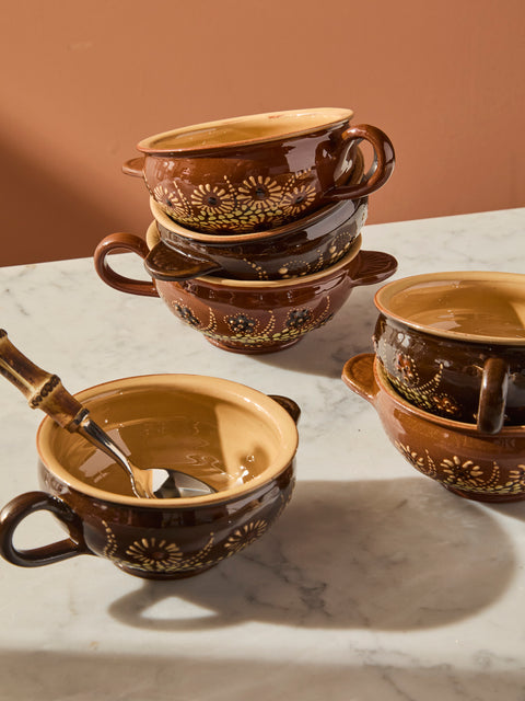 Poterie d’Évires - Flowers Hand-Painted Ceramic Mini Soup Bowls (Set of 6) - Light brown - ABASK