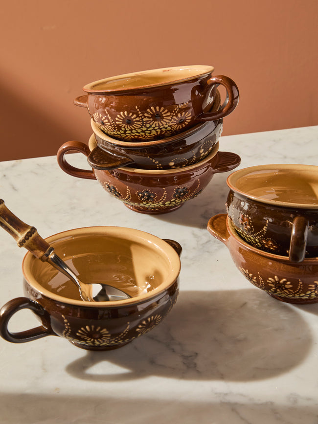 Poterie d’Évires - Flowers Hand-Painted Ceramic Mini Soup Bowls (Set of 6) - Light brown - ABASK