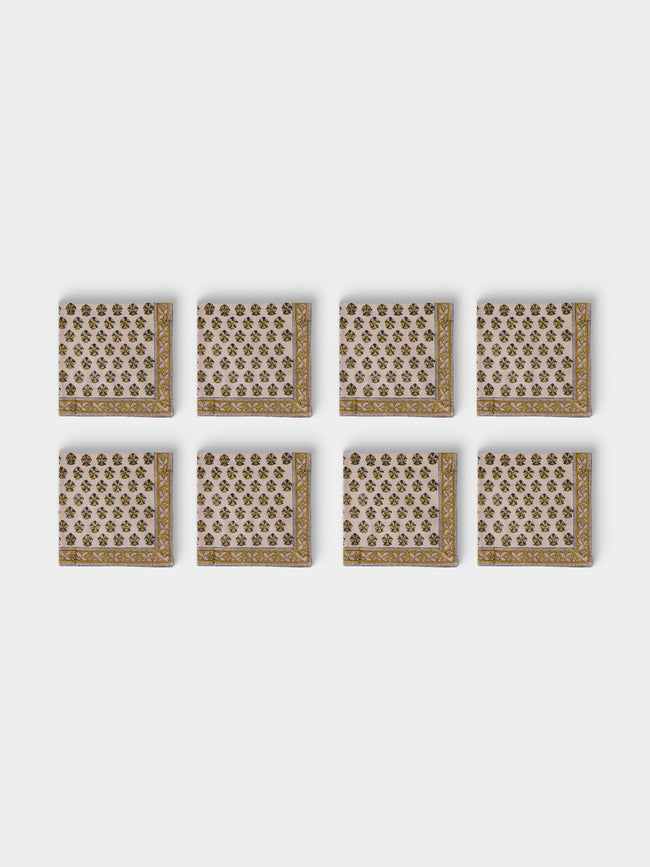 Chamois - Samode Block-Printed Cotton Napkins (Set of 8) - Yellow - ABASK - 